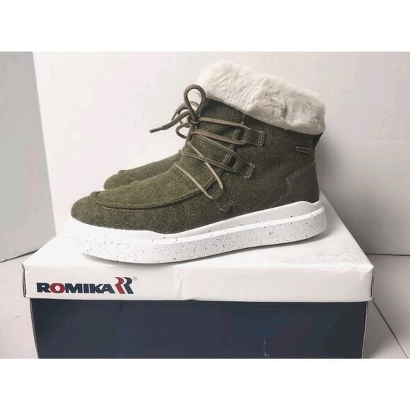 Romika Helsinki Winter Ankle Boots Faux Fur Women EU 38 Olive Green Waterproof - Picture 2 of 10